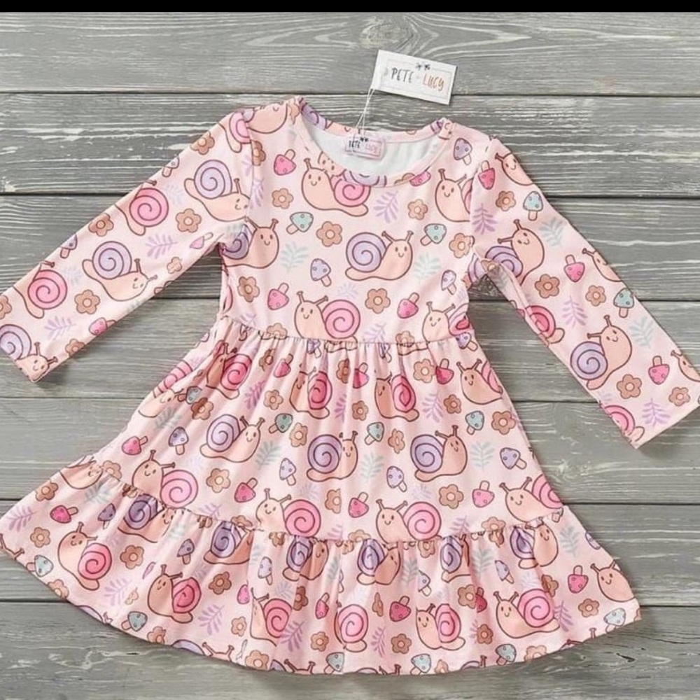 NEW Pete + Lucy Girls Pink Snail Print Long Sleeve Casual Dress